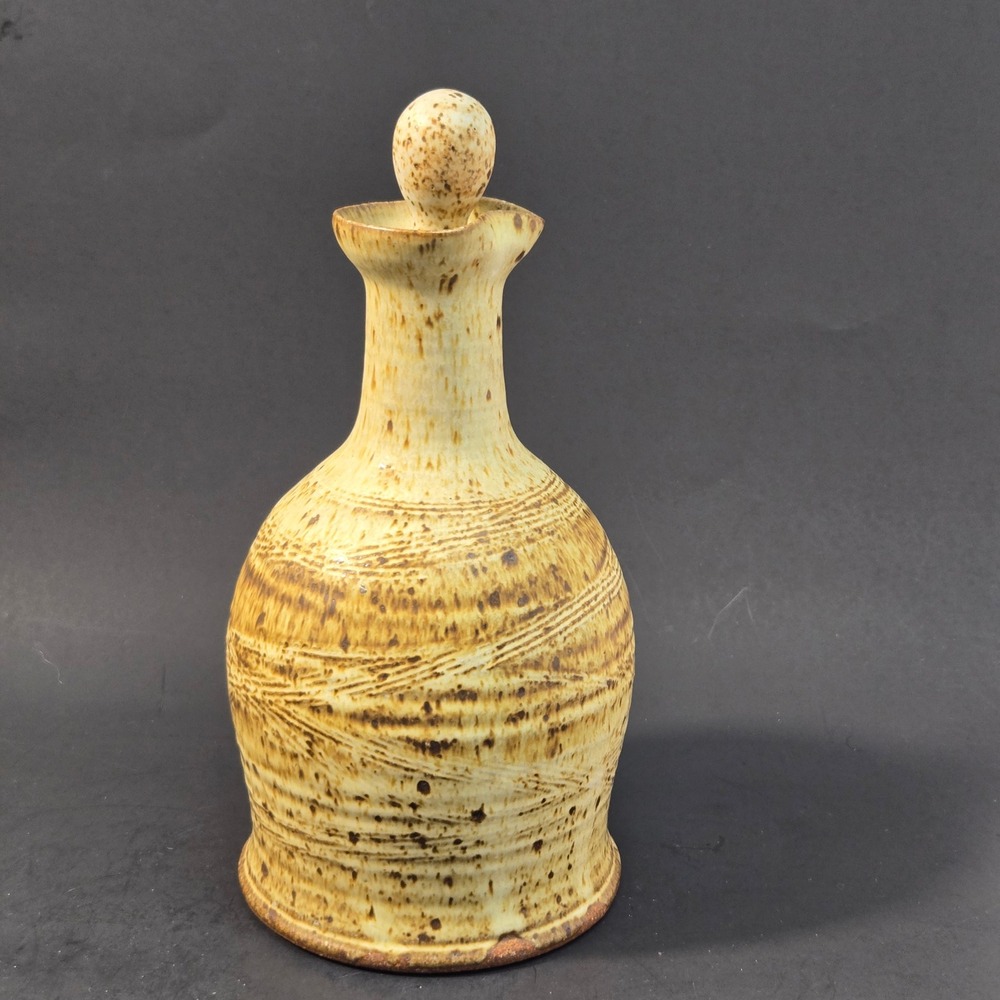 Vintage Studio Pottery Decanter Bottle Signed Henene Ceramic Stopper 8in